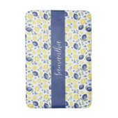 Tapis De Bain Blue French Country Lemon Pattern Monogram Name (Devant (Vertical))