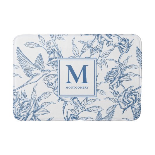 Tapis De Bain Blue French Toile Monogram Name (Devant)