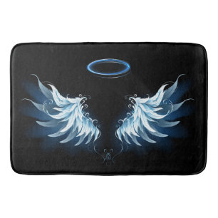 Tapis De Bain Blue Glowing Angel Wings on black background