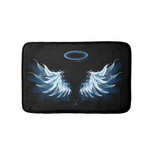 Tapis De Bain Blue Glowing Angel Wings on black background (Devant)