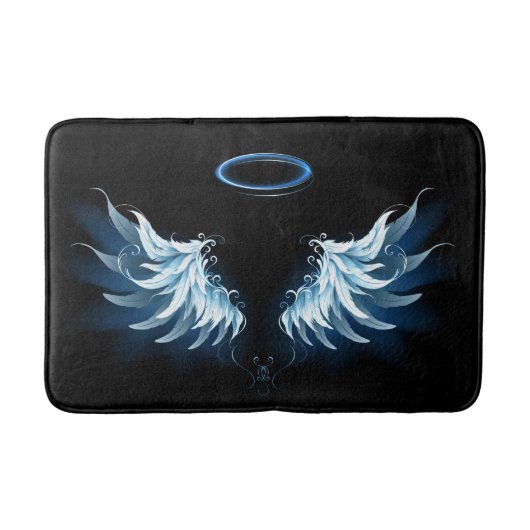 Tapis De Bain Blue Glowing Angel Wings on black background (Devant)