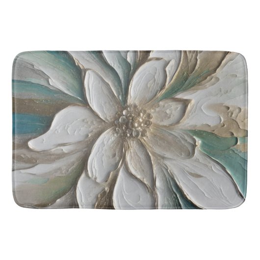 Tapis De Bain Blue Green Gold et blanc Abstrait Flower (Devant)