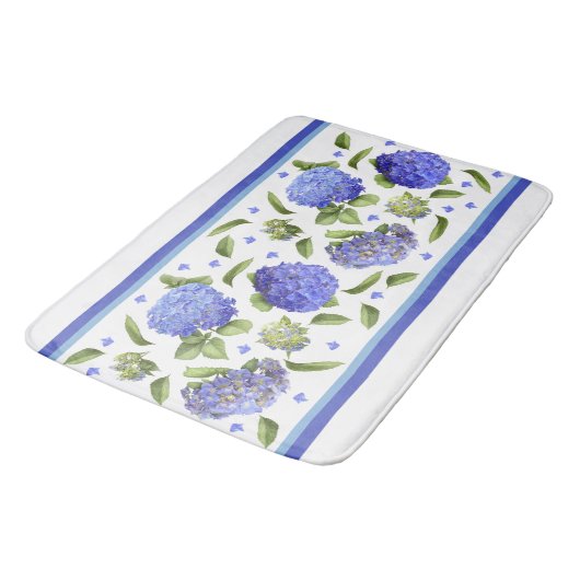 Tapis De Bain Blue Hydrangea Fleurs Art Botanique (Angle)