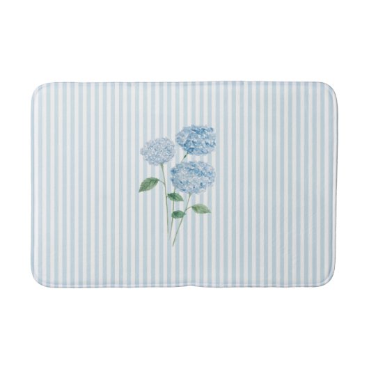 Tapis De Bain Blue Hydrangea Stripe Pattern Coastal (Devant)