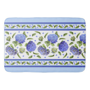 Tapis De Bain Blue Hydrangeas Floral Botanique Motif Mat