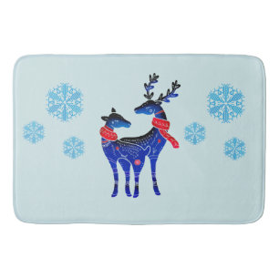 Tapis De Bain Blue Nordic Christmas Reindeer Pair