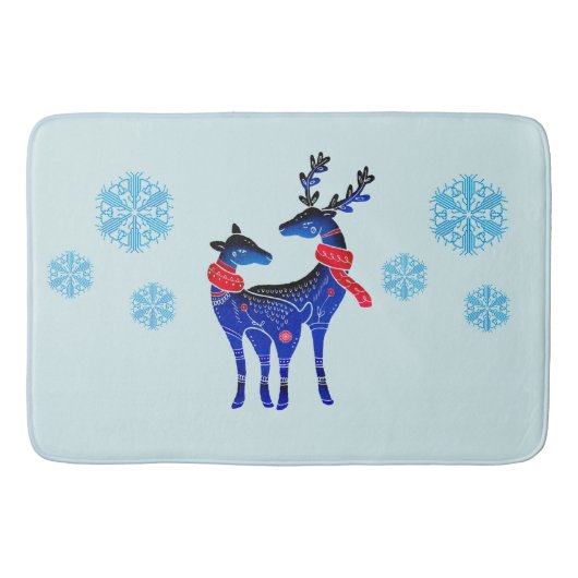 Tapis De Bain Blue Nordic Christmas Reindeer Pair (Devant)