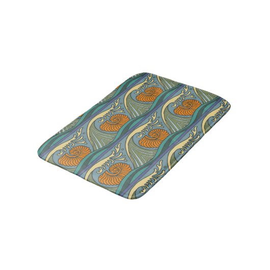 Tapis De Bain Blue Ocean Waves Nautilus Seashell Motif Nouveau (Angle)