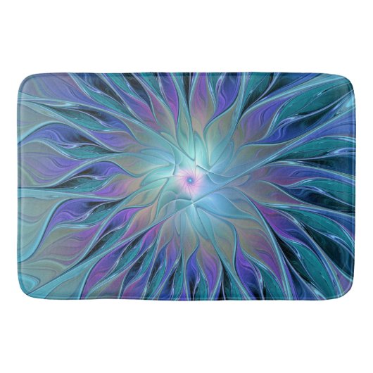 Tapis De Bain Blue Purple Flower Dream Abstrait Fractal Art (Devant)