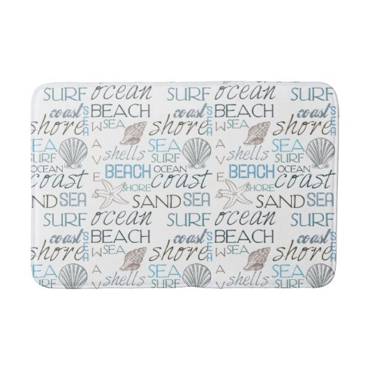 Tapis De Bain Blue Sand Beach Theme Shells Words (Devant)