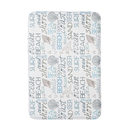 Tapis De Bain Blue Sand Beach Theme Shells Words (Devant (Vertical))