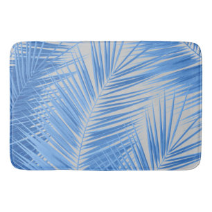 Tapis De Bain Blue Silver Grey Palm Feuilles Dream #1a