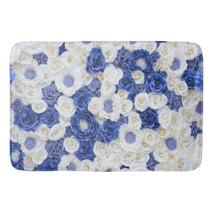 Tapis De Bain Blue White Fowers Élégante fille