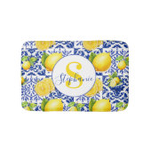 Tapis De Bain Blue White Lemon Tile Pattern Name Monogram Citrus (Devant)
