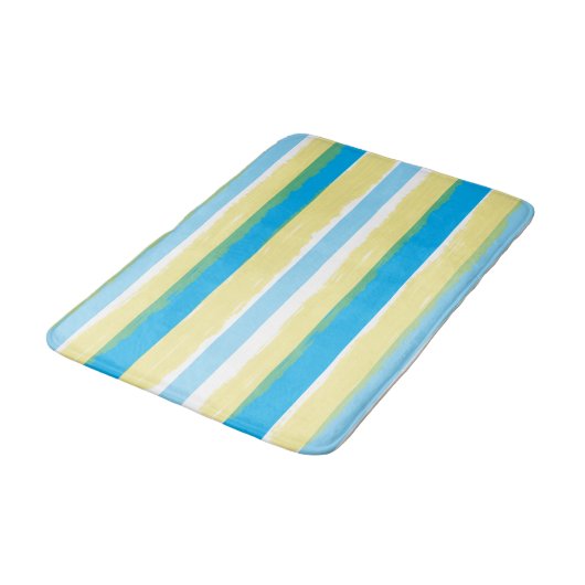 Tapis De Bain Blue White Yellow Summer Stripes (Angle)