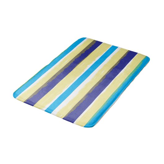 Tapis De Bain Blue White Yellow Summer Stripes (Angle)