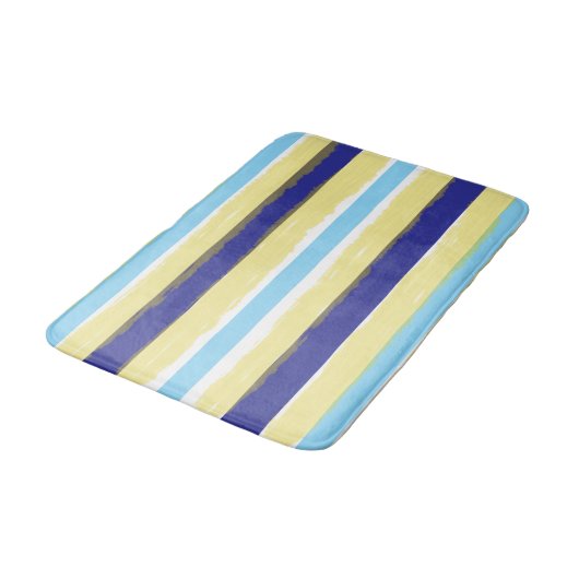 Tapis De Bain Blue White Yellow Summer Stripes (Angle)