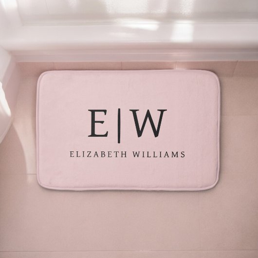 Tapis De Bain Blush Dusty Pink Moderne Écriture Féminine Monogra