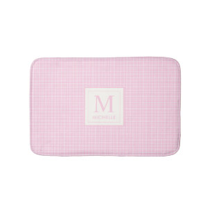 Tapis De Bain Blush Pastel Rose Bébé et Carreaux Blancs