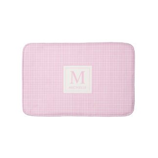 Tapis De Bain Blush Pastel Rose Bébé et Carreaux Blancs