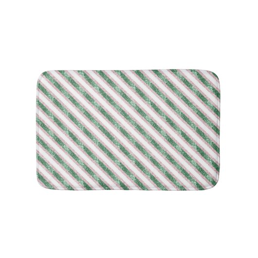 Tapis De Bain Blush Pink Green Glitter Stripes Christmas   (Devant)