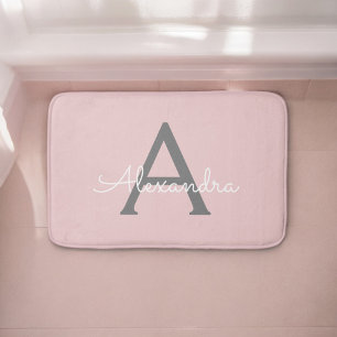 Tapis De Bain Blush Rose Gris Moderne Écriture Féminine Monogram