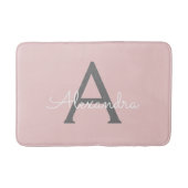 Tapis De Bain Blush Rose Gris Moderne Écriture Féminine Monogram (Devant)