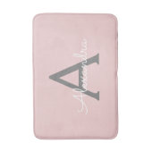 Tapis De Bain Blush Rose Gris Moderne Écriture Féminine Monogram (Devant (Vertical))