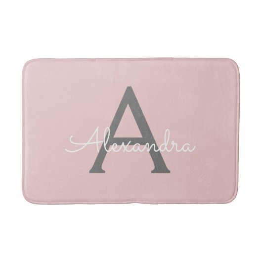 Tapis De Bain Blush Rose Gris Moderne Script Girly Monogramme No (Devant)