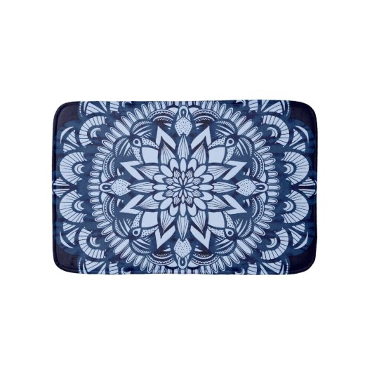 Tapis De Bain Bohemian Navy Blue Tie Dye Mandala (Devant)