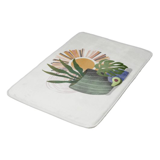 Tapis De Bain Boho Abstrait Botanique Pot Plante Mat (Angle)