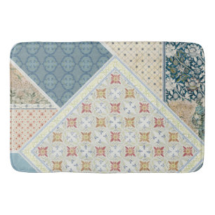 Tapis De Bain BOHO Aquarelle Florale William Morris Tribal Bleu