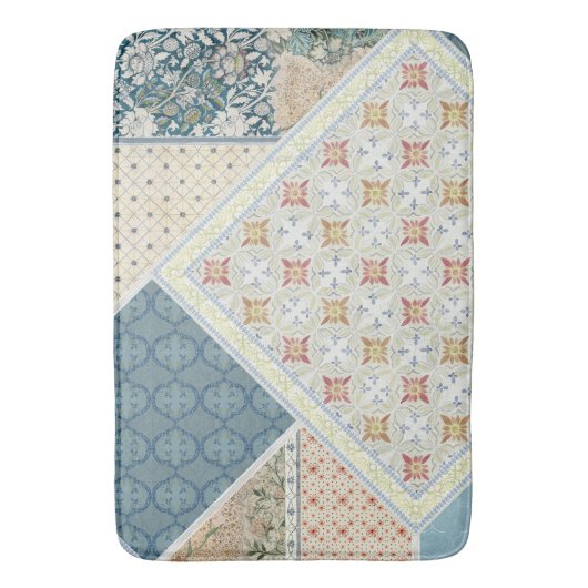 Tapis De Bain BOHO Aquarelle Florale William Morris Tribal Bleu (devant Vertical)