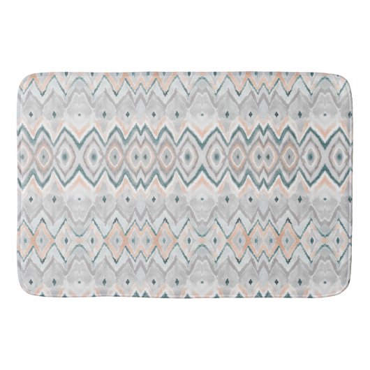 Tapis De Bain Boho Beach Turquoise Pêche Gris Chevron Diamant (Devant)