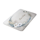 Tapis De Bain Boho Blanc Orchidée Fleurs Bleu Lune Élégant (Angle)
