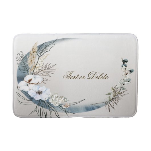 Tapis De Bain Boho Blanc Orchidée Fleurs Bleu Lune Élégant (Devant)