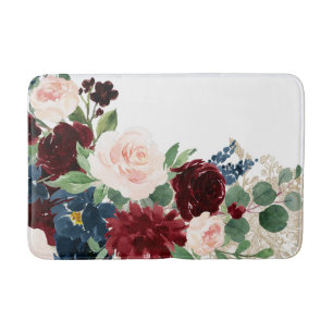 Tapis De Bain Boho Bloom Élégant Motif rouge et blanc