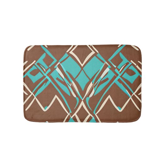 Tapis De Bain Boho Brown et Turquoise Motif de formes géométriqu (Devant)