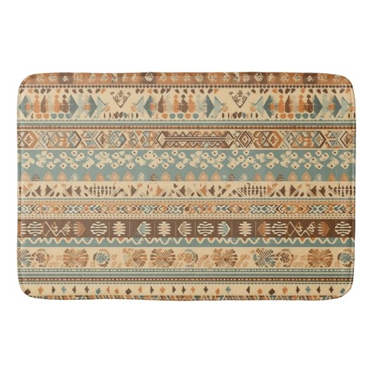 Tapis De Bain Boho Camel Brown Turquoise (Devant)
