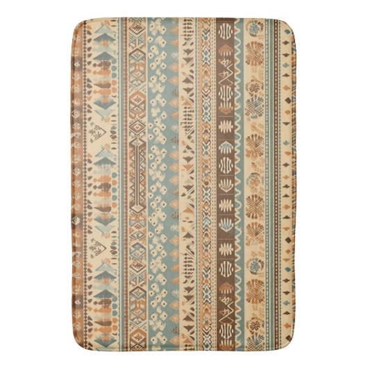 Tapis De Bain Boho Camel Brown Turquoise (devant Vertical)