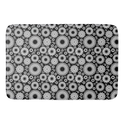 Tapis De Bain Boho fleurs Motif floral vectoriel noir et blanc (Devant)