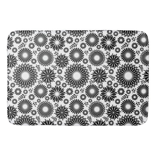 Tapis De Bain Boho fleurs Motif floral vectoriel noir et blanc (Devant)