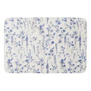 Tapis De Bain Boho Fleurs sauvages bleu et blanc