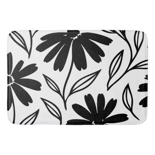 Tapis De Bain Boho noir marguerites d'encre (Devant)