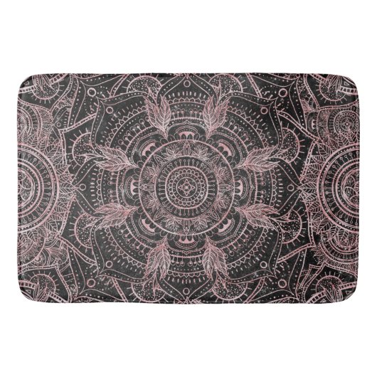 Tapis De Bain Boho Rose Gold Grey Mandala Design élégant (Devant)