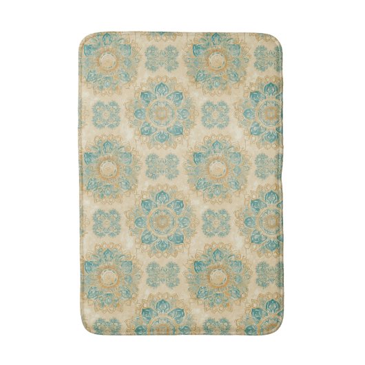 Tapis De Bain Boho Turquoise et Sable Beige Mandala (Devant (Vertical))