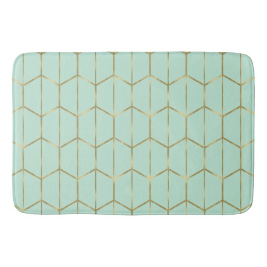 Tapis De Bain Boho Vert Menthe Hexagone Or & Géométrique Glam (Devant)