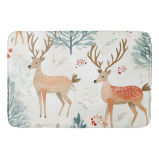 Tapis De Bain Bois d'aquarelle Cerf en hiver Forêt Noël