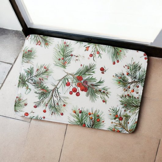 Tapis De Bain Bois Pine & Berries rouges Conception de vacances