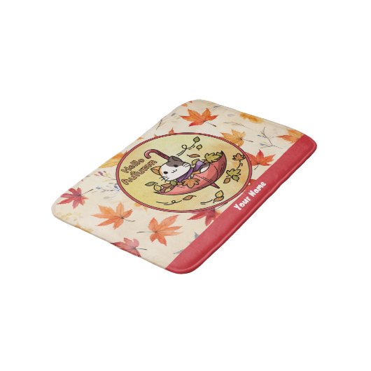 Tapis De Bain Bonjour Automne, Chat mignon assis dans un paraplu (Angle)